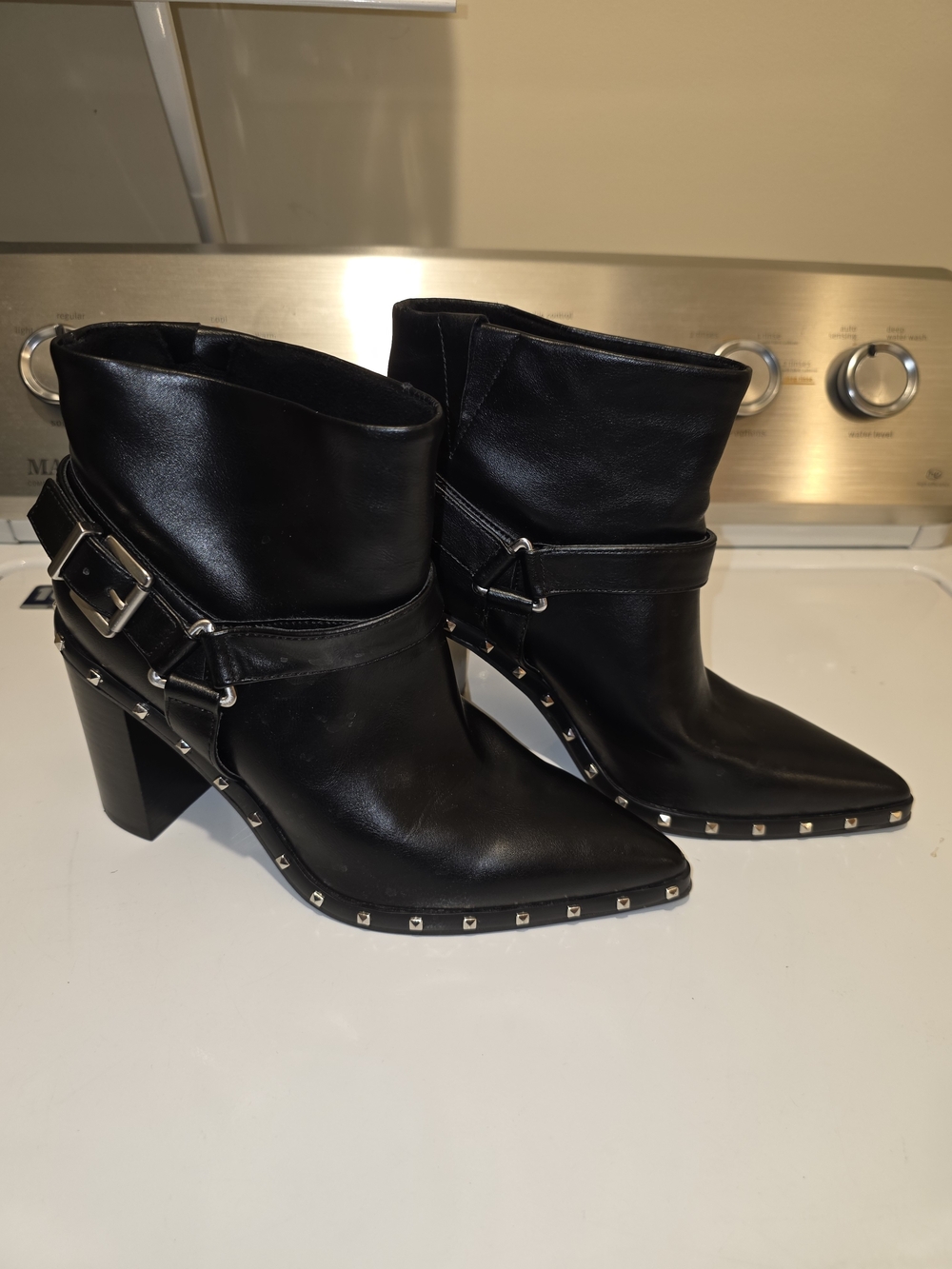 Charles By Charles David Black Studded Pointed-Toe Ankle Booties